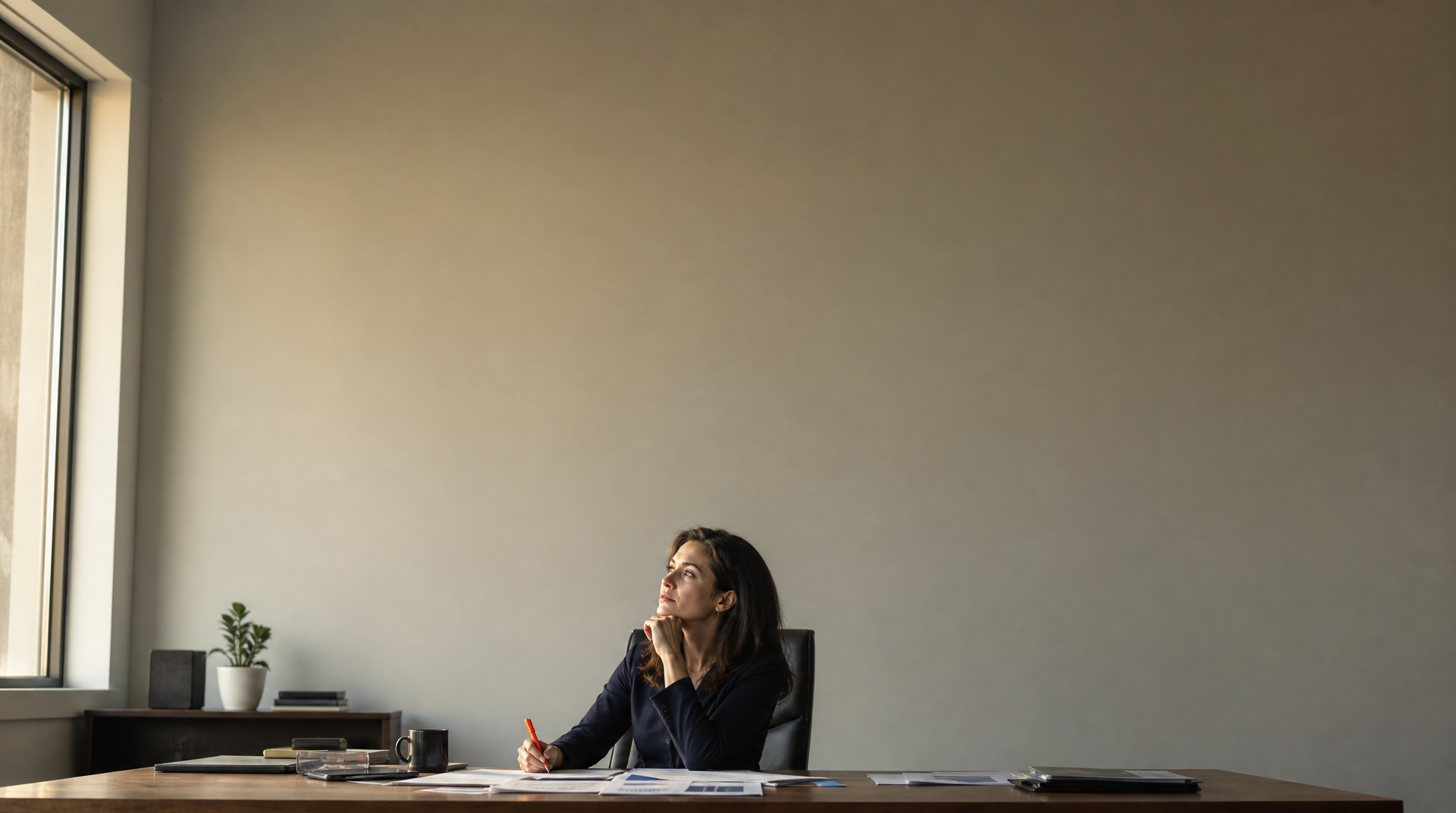 A mid-market executive pauses at her desk, weighing where to begin with AI.